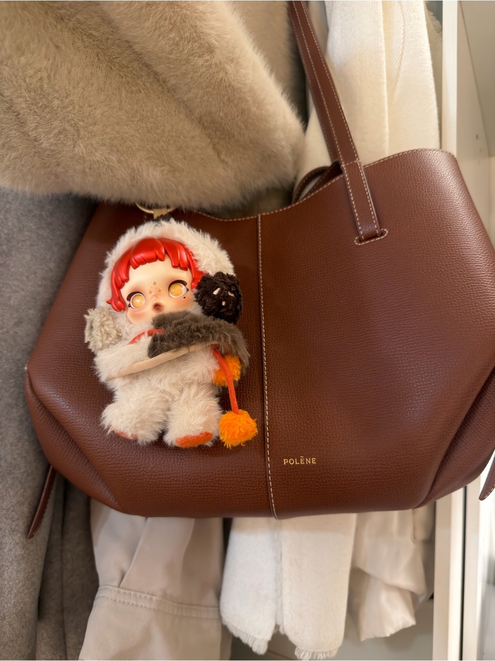 Polene Cognac Mini Cyme Tote Bag
